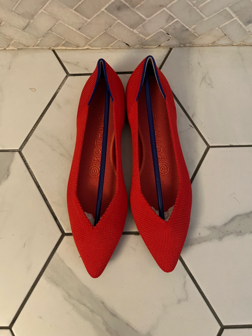 Rothy's Pointed Knit Flats in flame